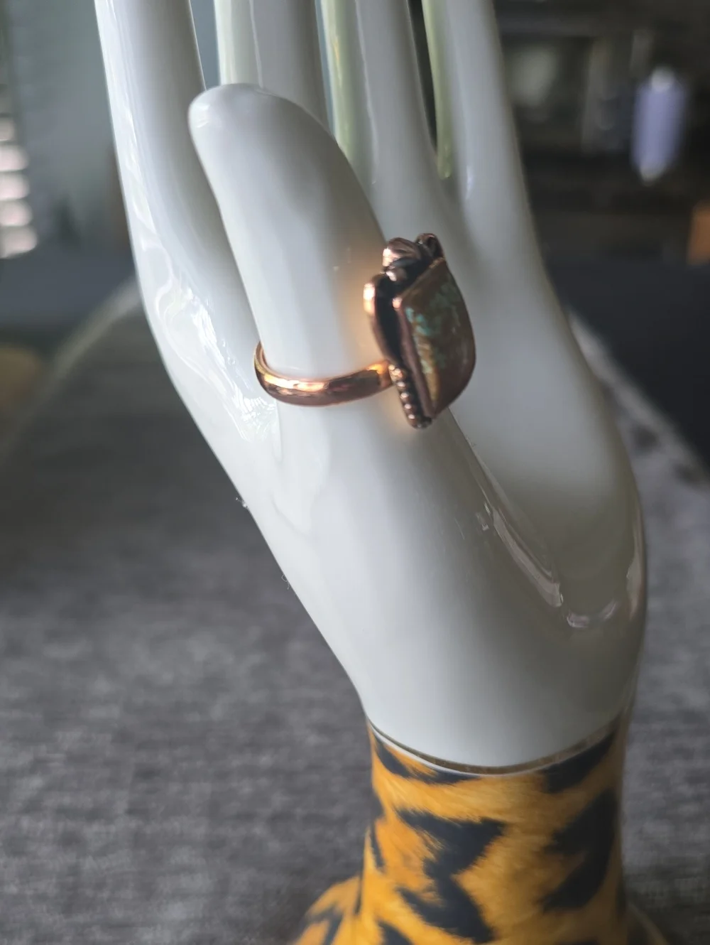 Copper Ring with Brown and Turquoise Matrix Stone~Adjustable